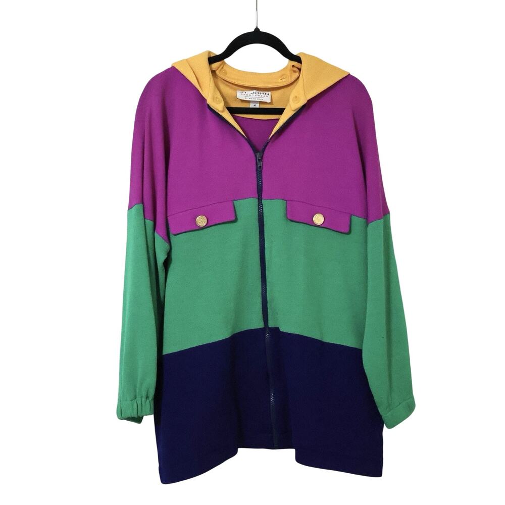 Vintage St. John Colorblock Santana Knit Oversized Full Zip Jacket M Nautical
